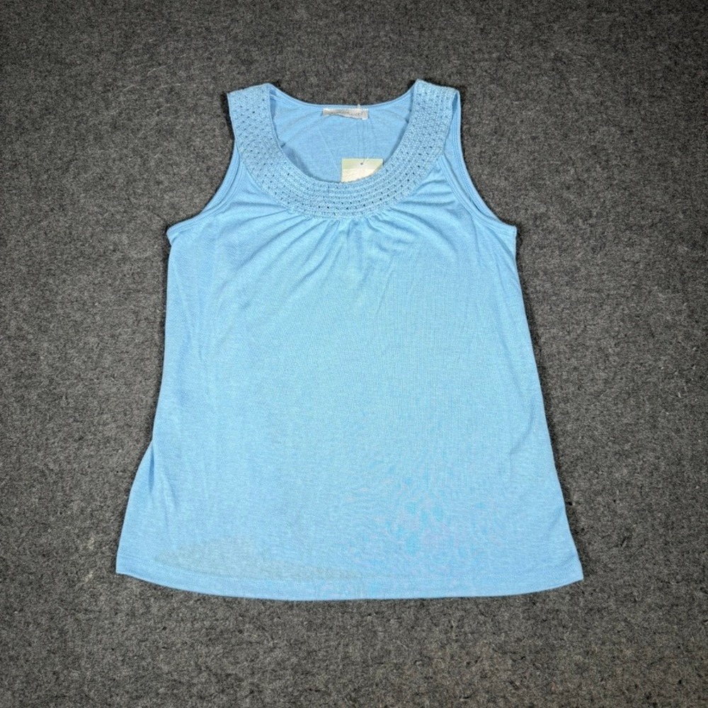 Keren Hart Womens Light Blue‎ Crochet Trim Scoop Neck Tank Top Small NWT 1357
